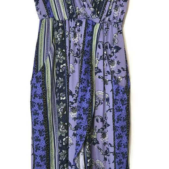 ASTR The Label Floral Patchwork Dress Blue Purple Sleeveless V Neck Boho Chic S - Picture 4 of 16